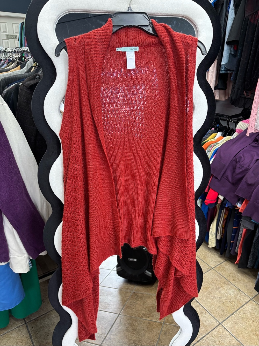 Maurices Red Sleeveless Open-Front Knit Shrug